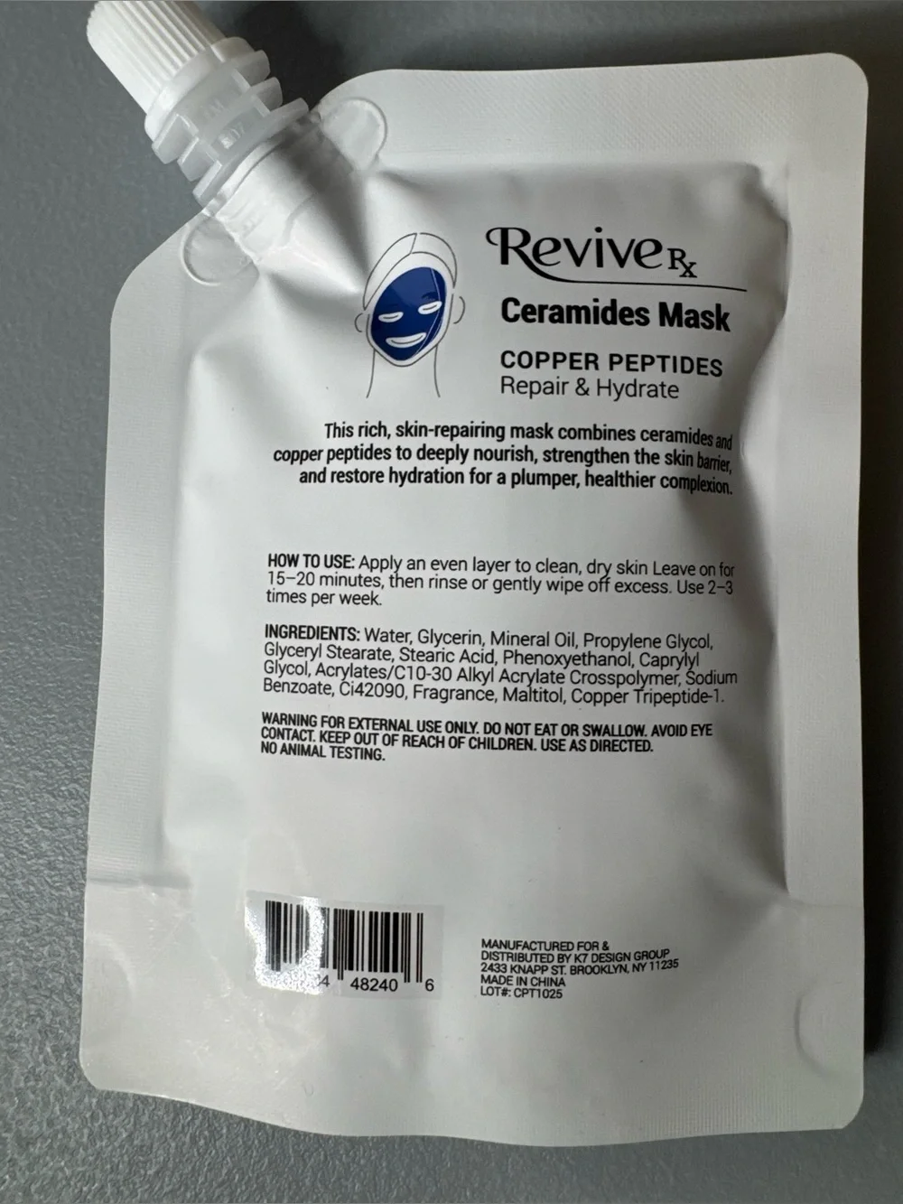 Revive Ceramides Copper Peptides Mask Repair Hydrate enhance texture elasticity